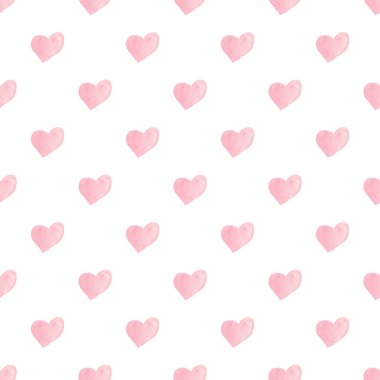 Beyaz arka planda dikişsiz kırmızı kalp deseni. Bebek odası grafik dekoru çok güzel. El çizimi illüstrasyon.