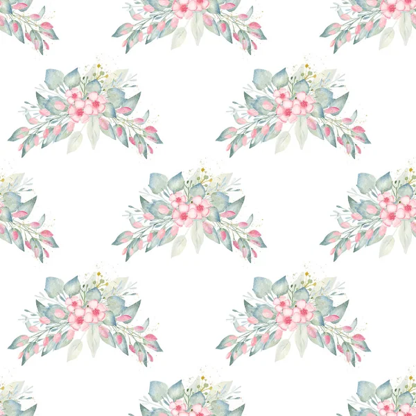 Verde hecho a mano clipart floral. Papel de patrón sin costura de acuarela . — Foto de Stock