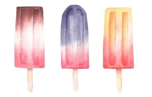 Acuarela Paletas Clipart Aislado Sobre Fondo Blanco Elementos Gráficos Helado — Foto de Stock