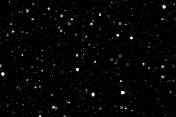 Siyah arka planda kar yağıyor. Siyah arkaplanda gerçek bulanık kar taneleri