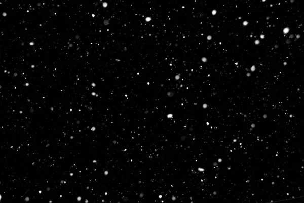 Siyah arka planda kar yağıyor. Siyah arkaplanda gerçek bulanık kar taneleri