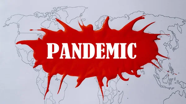Covid Pandemie Hintergrund Text Covid Pandemie Auf Der Weltkarte Neuartige — Stockfoto