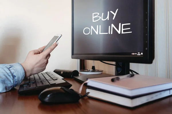 Buy Online People Shopping Using Phones Paying Smartphone Ecommerce Commerce — Stock Photo, Image