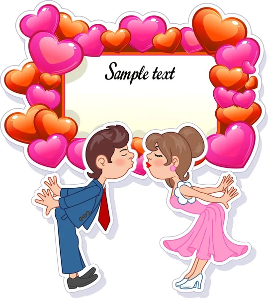 Romantic Card Couple Characters — Stock Vector