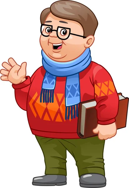 Young Man Nerd Student Geek Character Holds Book — Stock Vector