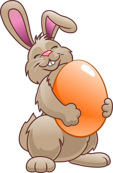Conejo Pascua Dibujos Animados Sosteniendo Huevo Ilustración Vectorial — Vector de stock
