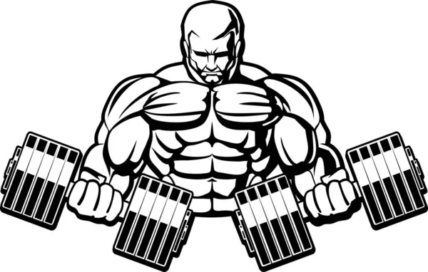 Bodybuilder Met Halter Vectorillustratie — Stockvector