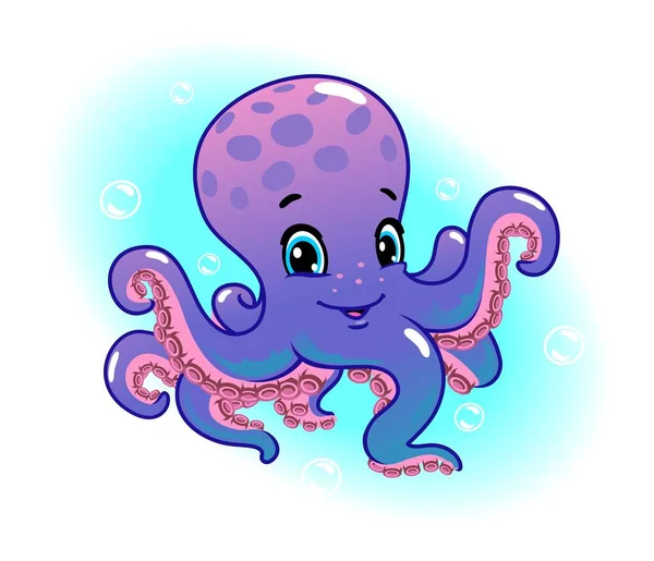 Desenhos Animados Octopus Alegre Bonito Amigável Ilustração Vetorial — Vetor de Stock