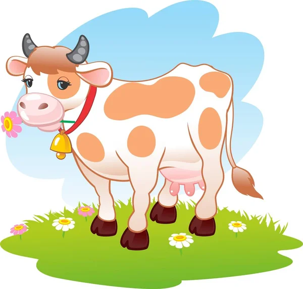 Cow Grazing Green Meadow Vector Illustration — Stock Vector