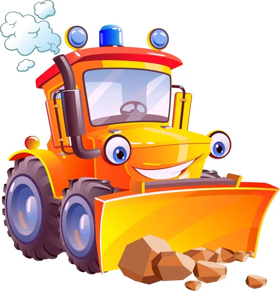 Dibujos Animados Tractor Divertido Excavadora Aislado Sobre Fondo Blanco — Vector de stock