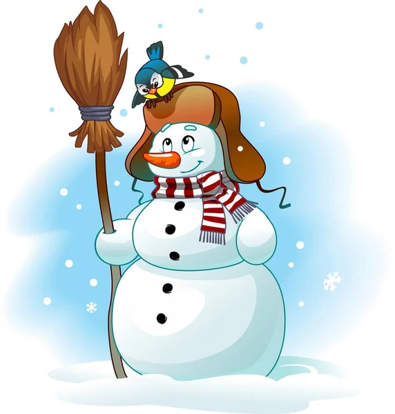 快乐的雪人在帽子里 矢量插图 — 图库矢量图片
