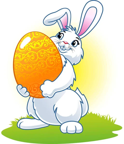 Pençelerinde Kocaman Bir Yumurta Olan Paskalya Tavşanı — Stok Vektör