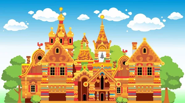Old Fairytale City Gingerbread House Background Nature — Stock Vector