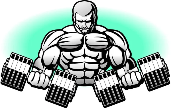 Bodybuilder Avec Haltère Illustration Vectorielle — Image vectorielle