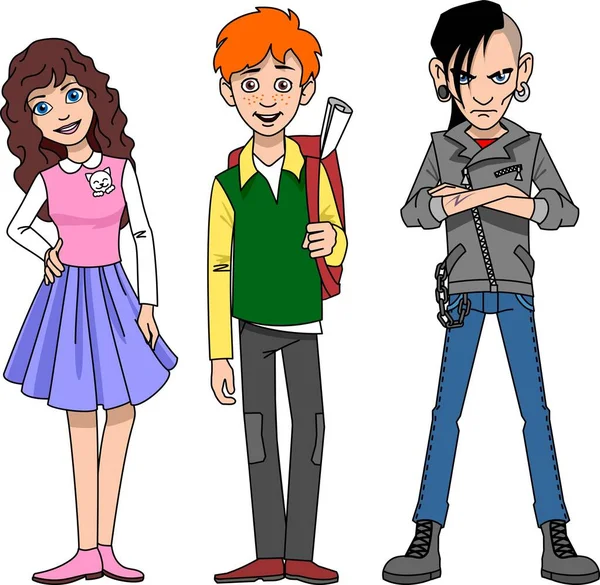 Giovani Dei Cartoni Animati Gruppo Adolescenti Illustrazione Vettoriale — Vettoriale Stock