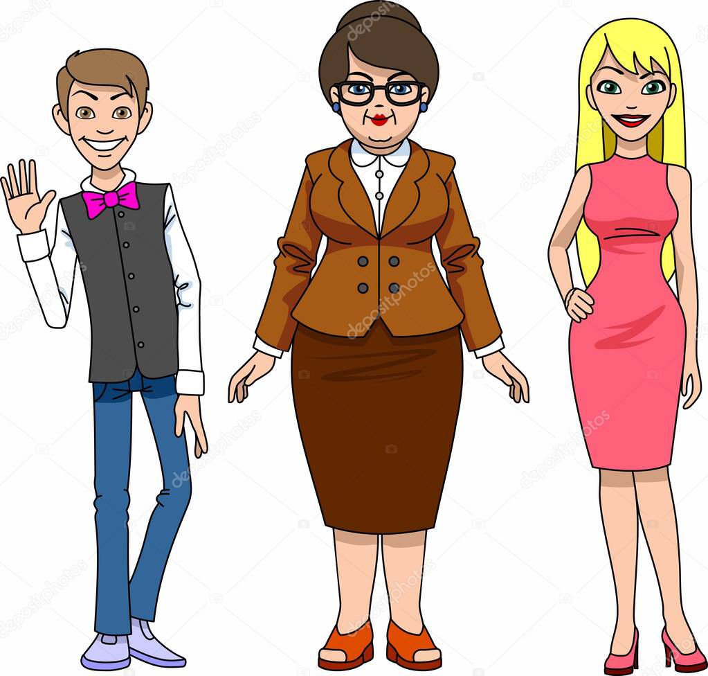A group of people. Young people. Teacher. Vector cartoon illustration.