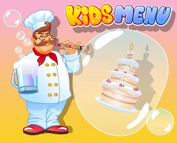Kids Menu Cook Inflates Bubbles Vector Illustration — Stock Vector