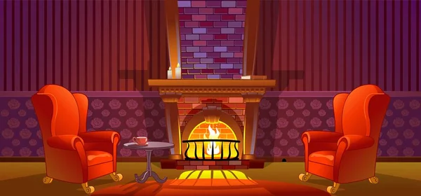 Interior Del Hogar Con Chimenea Sillón — Vector de stock