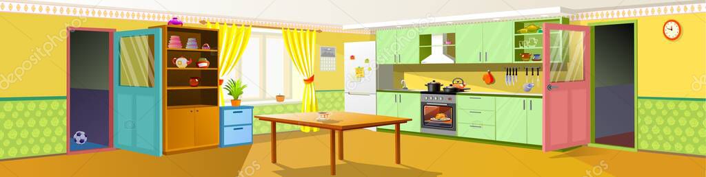 Kitchen interior. Vector illustration.