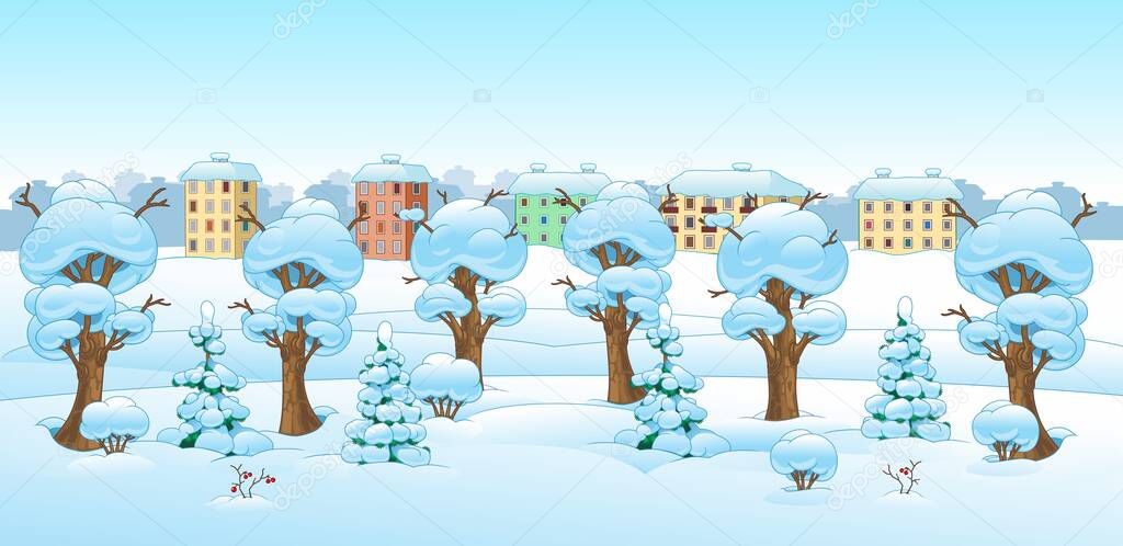 Cartoon Drawing Of A Winter Forest Landscape Horizontal Background Winter Houses With Snowing Background Premium Vector In Adobe Illustrator Ai Ai Format Encapsulated Postscript Eps Eps Format