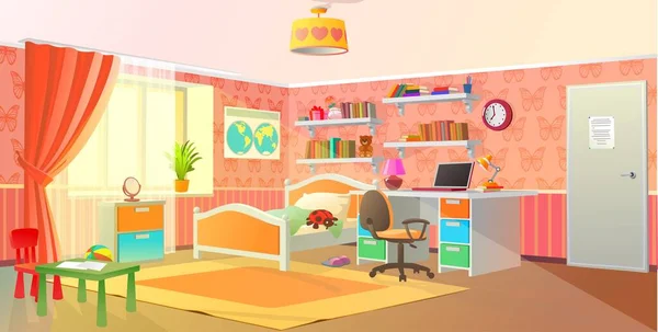 Quarto Meninas Interior Quarto Adolescente Cores Rosa Ilustração Vetorial — Vetor de Stock