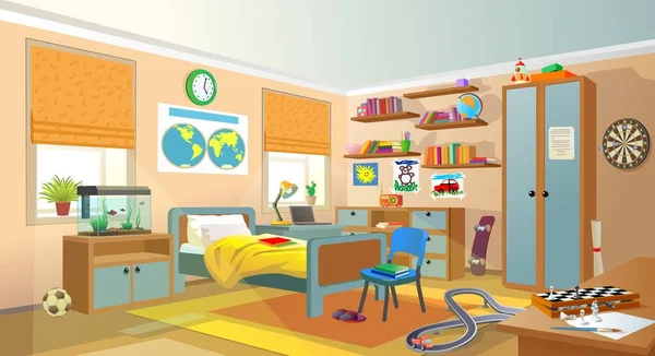 Teenagerzimmer Innenraum Mit Gegenständen Vektorillustration Gestaltung Eines Kinderzimmers — Stockvektor