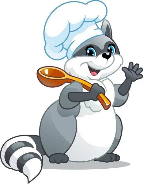 Cozinheiro Guaxinim Personagem Com Uma Colher Imagem Bonita Animal — Vetor de Stock