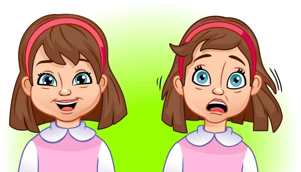 Emotions of a girl. Joy, fear. Cartoon, cute baby.