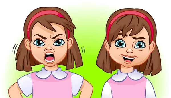 Emoce Dívky Hněv Nedorozumění Karikatura Roztomilé Dítě — Stockový vektor