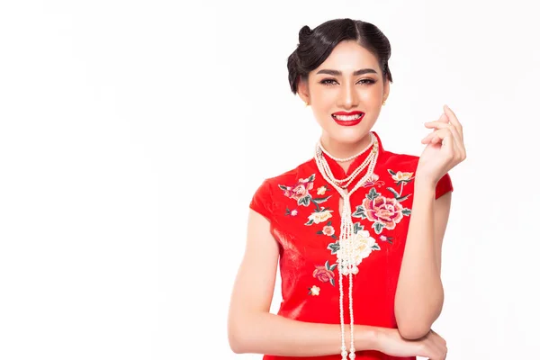 Retrato Belleza Mujer China Hermosa Mujer Asia Usan Vestido Cheongsam —  Fotos de Stock