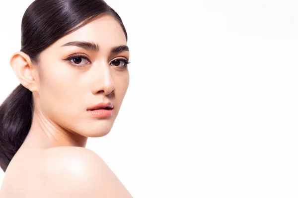 Skönhet Asiatisk Kvinna Ansikte Frisk Hud Naturlig Makeup Porträtt Ung — Stockfoto