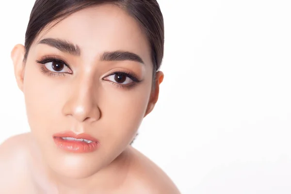 Fin Naturlig Makeup Vacker Ung Asiatisk Kvinna Står Inför Närbild — Stockfoto