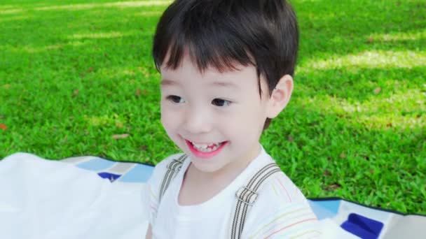 Băiețelul Zâmbește Simte Fericit Când Vine Parc Copilul Sau Copilul — Videoclip de stoc