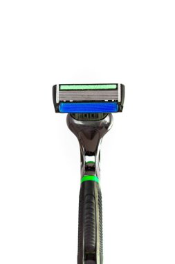 Shaving razor blade with multiple blades and colorful plastic pa