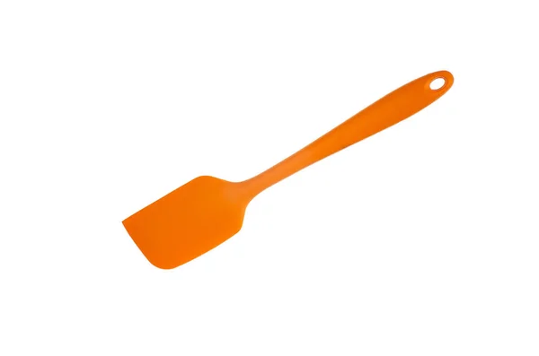 Sola espátula de plástico térmico naranja utensilios de cocina de cerca disparo —  Fotos de Stock