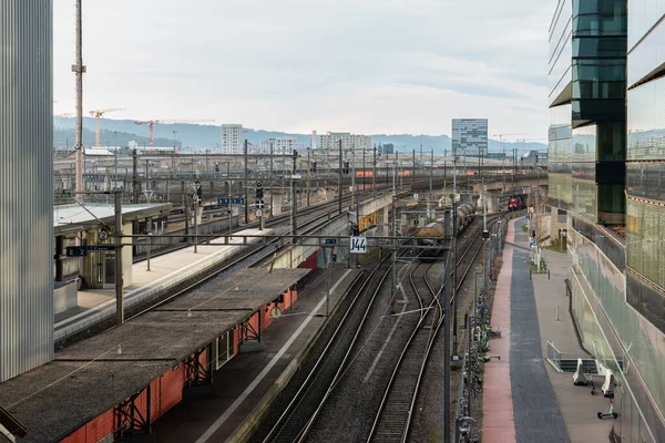 Vista Panorámica Estación Ferroviaria Zúrich Ciudad Suiza 2020 —  Fotos de Stock
