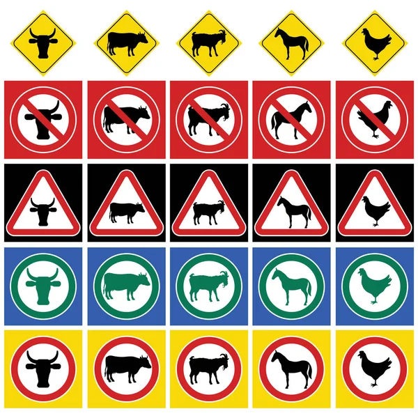 Un conjunto de signos con animales de granja . — Vector de stock