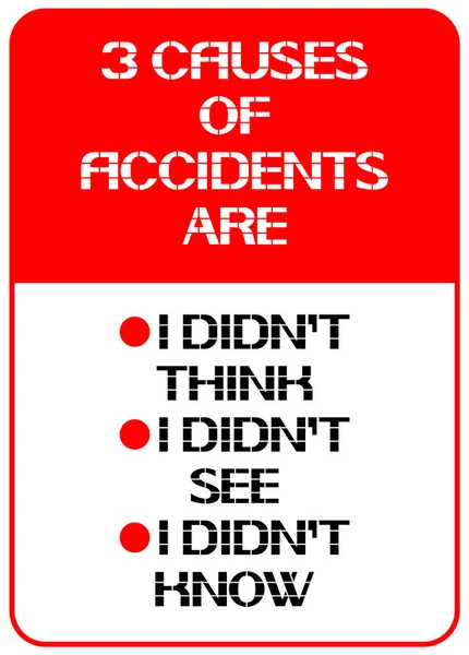 3 causas de acidentes são, Eu não pensei, Eu não vi, Eu não sabia . — Vetor de Stock