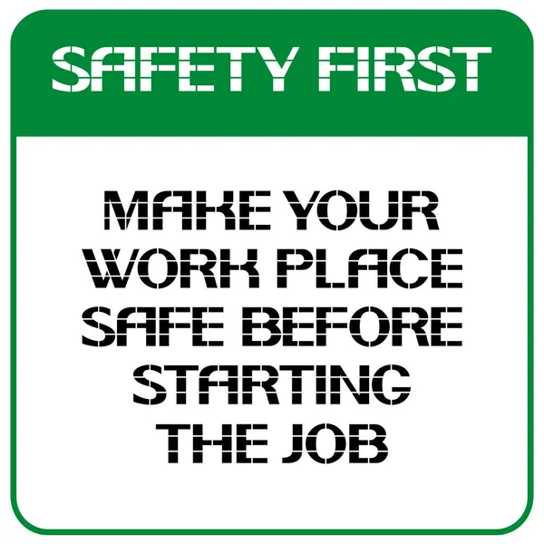 Veiligheid Eerste Werkplek Veilig Maken Voordat Het Werk Belangrijke Voorwaarden — Stockvector