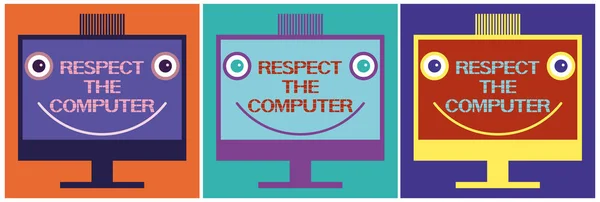 Respektujte Počítačích Plakát Vyzývající Opatrný Postoj Při Práci Počítači — Stockový vektor