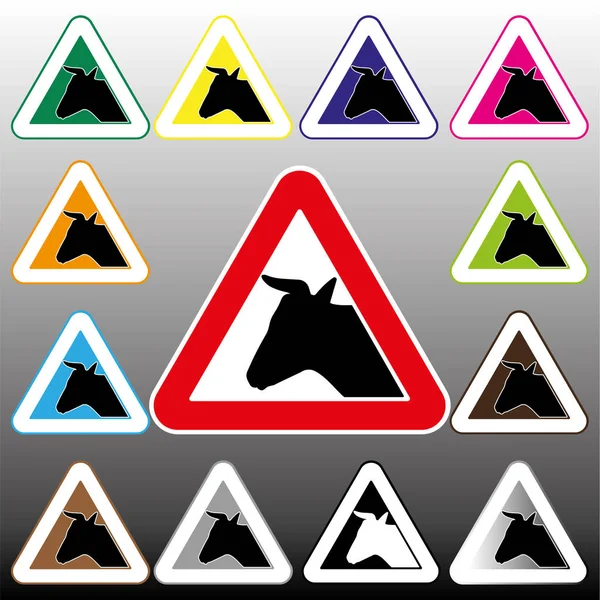Attention cow,multicolor sign set. — Stock Vector