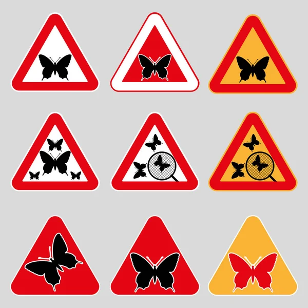 Señales de advertencia, mariposas . — Vector de stock