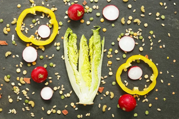 Lechuga Gema Rábano Ingredientes Vegetales Secos Para Sopa Vegana Estofado — Foto de Stock