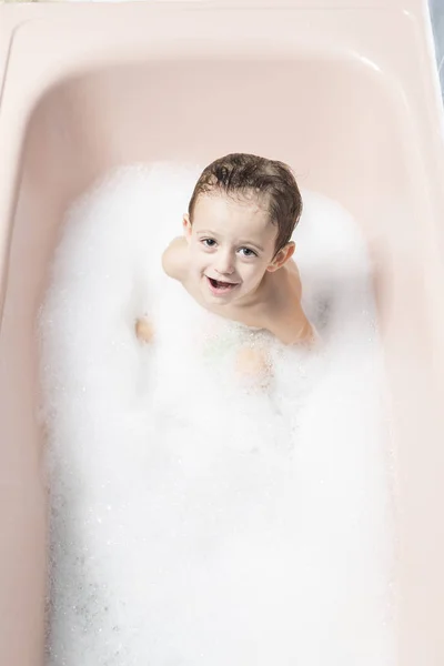 Color Photography Smiling Child Bubble Bath — Stock Photo, Image