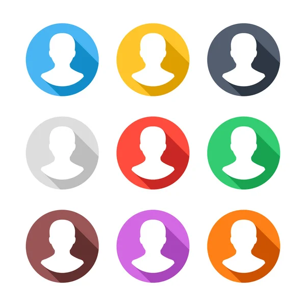 Set icone avatar utente. Lunga ombra concetto di design piatto. Icone vettoriali moderne isolate su sfondo bianco — Vettoriale Stock