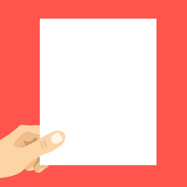 Hand holding blanco papier. Witte blad. Moderne vectorillustratie — Stockvector