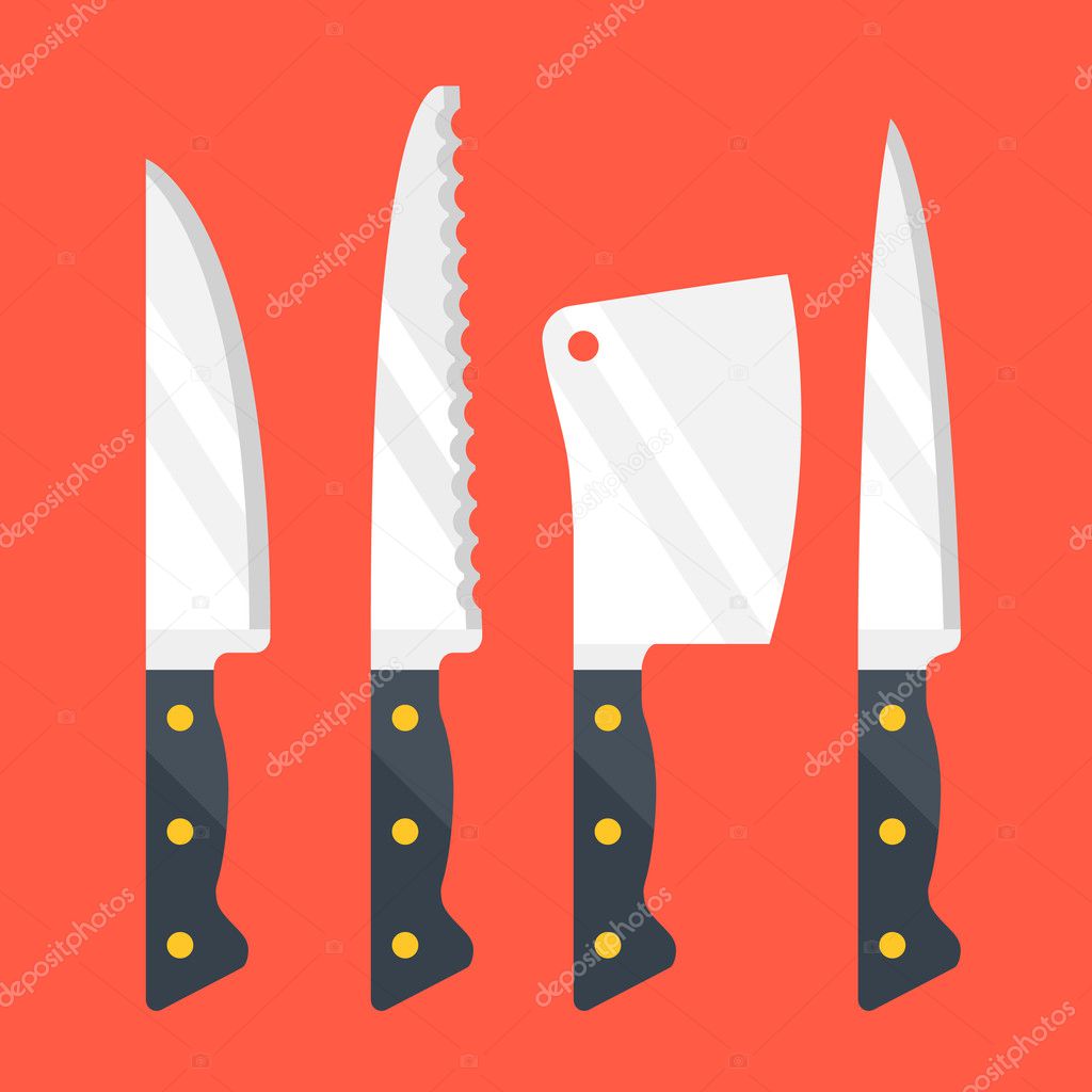 Kitchen knives set. Flat design vector illustration