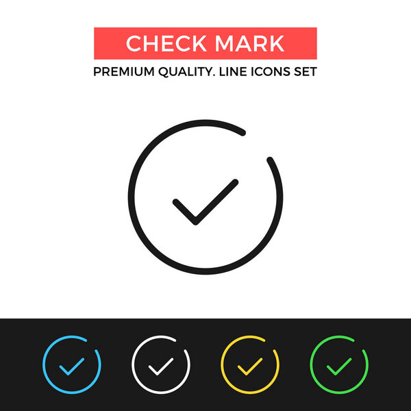 Vector check mark icon. Thin line icon