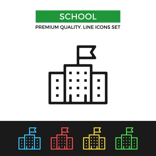 Icono del edificio de la escuela vectorial. Icono de línea delgada — Vector de stock