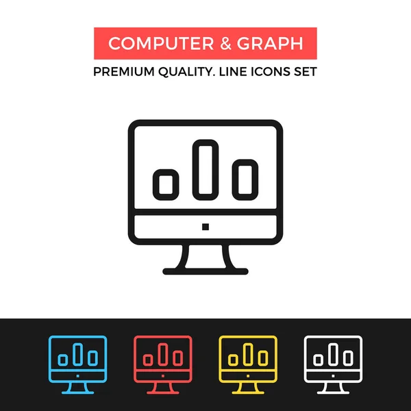 Computadora vectorial e icono gráfico. Icono de línea delgada — Vector de stock